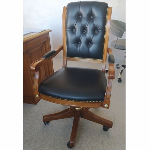 Casa Padrino Luxus Barock Chesterfield Leder Schreibtischstuhl Schwarz / Braun - H�henverstellbarer Barock B�rostuhl mit hochwertigem Echtleder - Barock B�ro M�bel - Luxus Qualit�t - Made in Italy