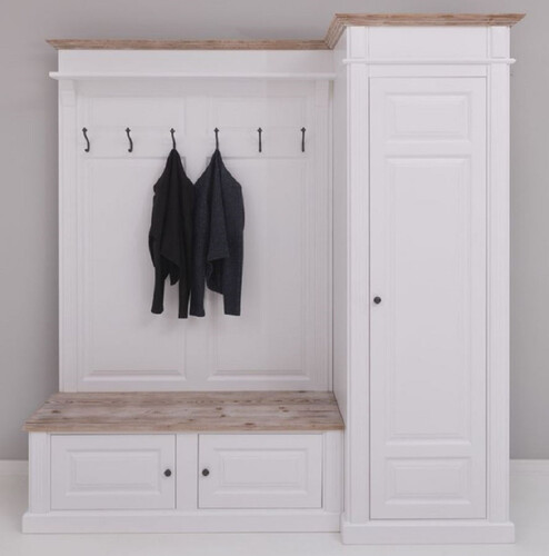 Casa Padrino Landhausstil Garderobenschrank Wei� / Naturfarben 205 x 65 x H. 210 cm - Massivholz Garderobe - Flur Schrank - Flurm�bel - Garderoben M�bel - Massivholz M�bel - Landhausstil M�bel