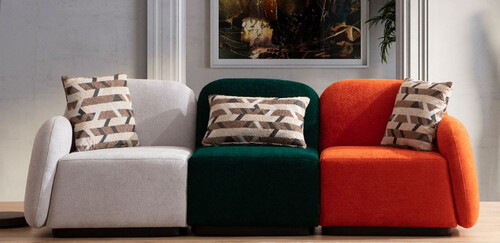 Casa Padrino Luxus 3er Sofa Grau / Gr�n / Orange / Schwarz 275 x 60 x H. 77 cm - Modulares 3 Teiliges Wohnzimmer Sofa - Hotel Sofa - Wohnzimmer M�bel - Hotel M�bel - Luxus M�bel