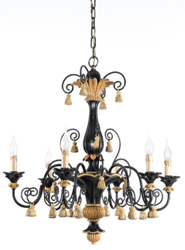 Casa Padrino Luxus Barock Kronleuchter Schwarz / Naturfarben  80 x H. 79 cm - Prunkvoller Barockstil Wohnzimmer Kronleuchter - Edel & Prunkvoll - Luxus Qualitt - Made in Italy