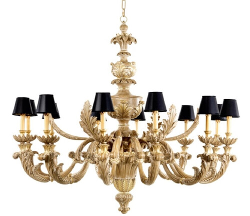 Casa Padrino Luxus Barock Kronleuchter Naturfarben / Schwarz  150 x H. 130 cm - Prunkvoller Barockstil Wohnzimmer Kronleuchter - Edel & Prunkvoll - Luxus Qualit�t - Made in Italy