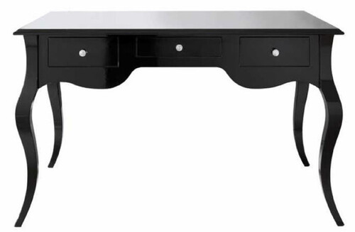 Casa Padrino Luxus Barock Sekret�r mit 3 Schubladen Hochglanz Schwarz 130 x 75 x H. 80 cm - Massivholz Schreibtisch im Barockstil - Barock B�ro M�bel - Luxus M�bel im Barockstil