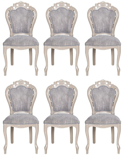Casa Padrino Luxus Barock Esszimmer Stuhl 6er Set Grau / Hochglanz Beige 49,5 x 57 x H. 102,5 cm - Barockstil K�chen St�hle - Prunkvolle Luxus Esszimmer M�bel im Barockstil - Edel & Prunkvoll