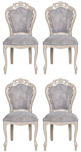 Casa Padrino Luxus Barock Esszimmer Stuhl 4er Set Grau / Hochglanz Beige 49,5 x 57 x H. 102,5 cm - Barockstil K�chen St�hle - Prunkvolle Luxus Esszimmer M�bel im Barockstil - Edel & Prunkvoll