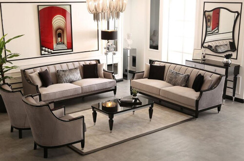 Casa Padrino Luxus Barock Wohnzimmer Set Grau / Schwarz / Silber - 2 Barock Sofas & 2 Barock Sessel & 1 Barock Couchtisch - Handgefertigte Wohnzimmer M�bel im Barockstil - Edel & Prunkvoll