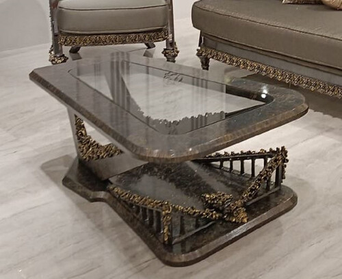 Casa Padrino Luxus Barock Couchtisch mit Glasplatte Grau / Gold - Rechteckiger Wohnzimmertisch im Barockstil - Barock M�bel - Luxus M�bel im Barockstil - Barock Einrichtung - Edel & Prunkvoll