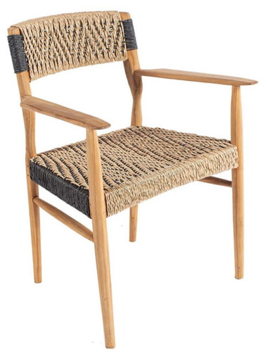 Casa Padrino Luxus Esszimmer Stuhl mit Armlehnen Naturfarben / Schwarz 58 x 55 x H. 80 cm - Luxus Massivholz Garten Stuhl mit edlem Rattangeflecht - Luxus Esszimmer M�bel - Garten Rattan M�bel