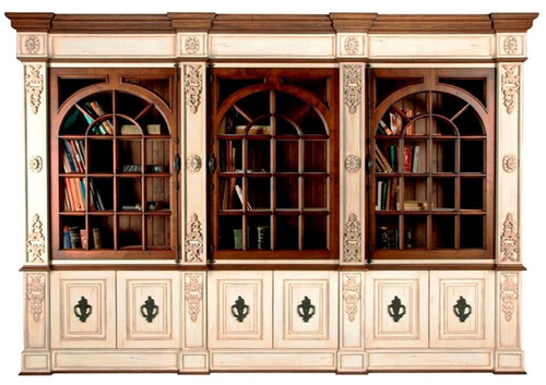 Casa Padrino Luxus Vintage Stil B�cherschrank Antik Creme / Dunkelbraun / Schwarz 323 x 51 x H. 255 cm - Vintage Stil Massivholz Schrank - Massivholz M�bel - Vintage Stil M�bel - Luxus M�bel