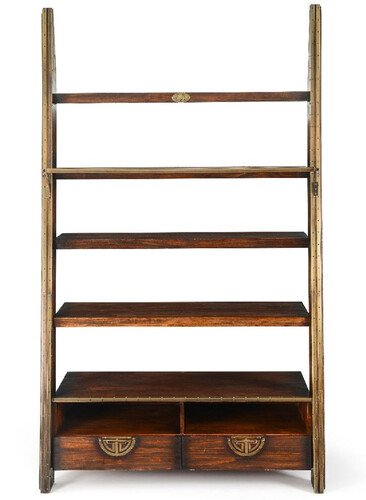 Casa Padrino Luxus Vintage Stil Regalschrank Dunkelbraun / Messing 140 x 60 x H. 240 cm - Massivholz B�cherschrank - Wohnzimmer Schrank - B�ro Schrank - B�ro M�bel - Luxus Vintage Stil M�bel