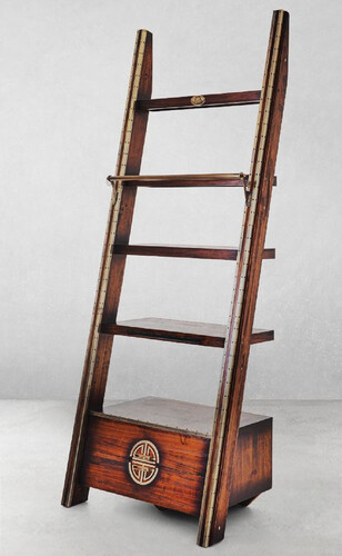 Casa Padrino Luxus Vintage Stil Regalschrank Dunkelbraun / Messing 94 x 60 x H. 240 cm - Massivholz B�cherschrank - Wohnzimmer Schrank - B�ro Schrank - B�ro M�bel - Luxus Vintage Stil M�bel