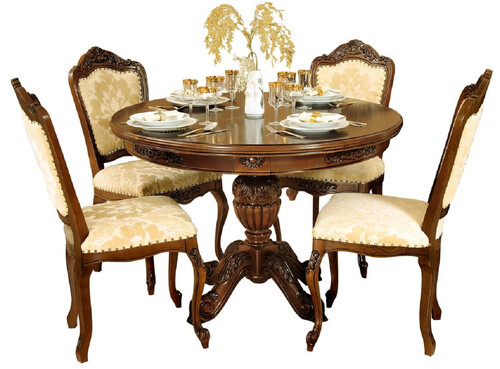 Casa Padrino Luxus Barock Esszimmer Set Creme / Dunkelbraun - 1 Ausziehbarer Barock Esstisch & 4 Barock Esszimmerst�hle - Barock Esszimmer M�bel - Luxus M�bel im Barockstil - Edel & Prunkvoll
