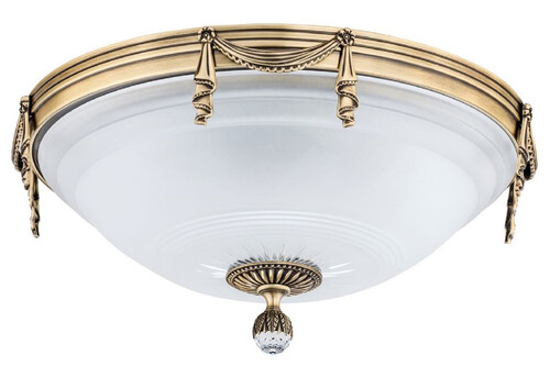 Casa Padrino Luxus Barock Kristall Deckenleuchte Messing mit Patina / Wei�  40 x H. 25 cm - Runde Barockstil Wohnzimmer Deckenlampe - Barock Leuchten - Barock M�bel - Edel & Prunkvoll