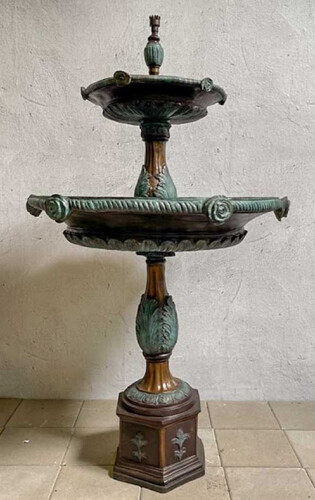Casa Padrino Luxus Barock Bronze Springbrunnen Bronze / T�rkis  90 x H. 160 cm - Prunkvoller Barock Bronze Gartenbrunnen - Barockstil Gartendeko Bronze Brunnen - Barock Garten Deko Accessoires