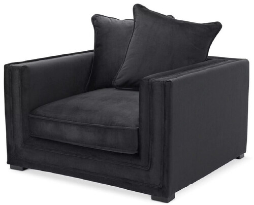 Casa Padrino Luxus Sessel mit 2 Kissen Schwarz 112 x 106 x H. 83 cm - Wohnzimmer Sessel - Hotel Sessel - Wohnzimmer M�bel - Hotel M�bel - Luxus M�bel - Wohnzimmer Einrichtung - Luxus Einrichtung