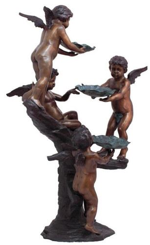 Casa Padrino Luxus Jugendstil Bronze Springbrunnen Engel Bronze / Braun / T�rkis 122 x 97 x H. 165 cm - Prunkvoller Gartenbrunnen - Gartendeko Brunnen - Barock & Jugendstil Garten Deko Accessoires