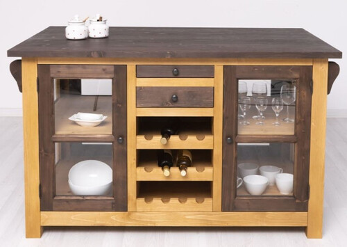 Casa Padrino Landhausstil K�cheninsel Braun / Naturfarben 150 x 90 x H. 90 cm - Massivholz K�chenschrank - Landhausstil Massivholz K�chen M�bel - Massivholz Esszimmer M�bel im Landhausstil