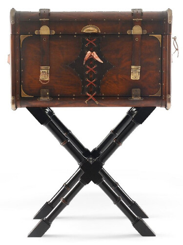 Casa Padrino Luxus Leder Minibar in Koffer Optik Braun / Schwarz / Messing 45,5 x 45,5 x H. 73 cm - Echtleder Minibar - Bar M�bel - Echtleder M�bel - Luxus M�bel in Koffer Optik