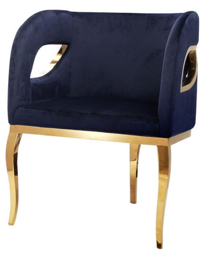Casa Padrino Luxus Samt Sessel Blau / Gold 78 x 55 x H. 59 cm - Wohnzimmer Sessel - Hotel Sessel - Wohnzimmer M�bel - Luxus M�bel - Wohnzimmer Einrichtung - Luxus Einrichtung - M�bel Luxus