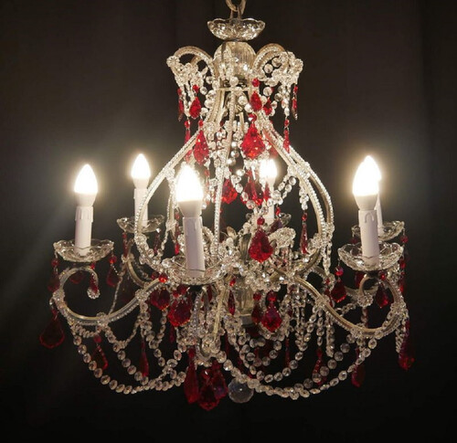 Casa Padrino Luxus Barock Kristall Kronleuchter Silber / Rot  60 x H. 65 cm - Hotel & Restaurant Kronleuchter - Barock Leuchten - Edel & Prunkvoll - Luxus Qualit�t - Made in Italy