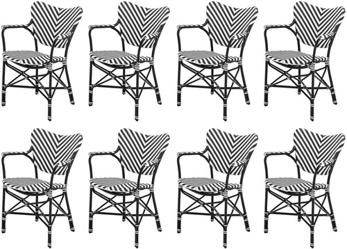Casa Padrino Luxus Esszimmer Stuhl 8er Set mit Armlehnen Wei� / Schwarz 63 x 54 x H. 87 cm - Luxus Rattan Garten St�hle - Esszimmer M�bel - Garten M�bel - Rattan M�bel - Luxus M�bel