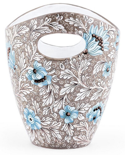 Casa Padrino Luxus Keramik Eiseimer Braun / Mehrfarbig  27 x H. 25 cm - Handgefertigter & handbemalter Eisk�bel - Weink�hler - Sektk�hler - Champagnerk�hler - Luxus Qualit�t - Made in Italy