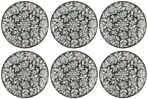 Casa Padrino Luxus Keramik Teller 6er Set Schwarz / Mehrfarbig  40 cm - Handgefertigte & handbemalte Essteller mit Blumendesign - Hotel & Restaurant Accessoires - Luxus Qualit�t - Made in Italy