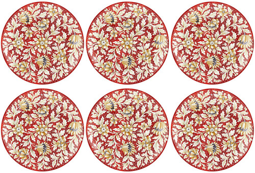 Casa Padrino Luxus Keramik Teller 6er Set Rot / Mehrfarbig  40 cm - Handgefertigte & handbemalte Essteller mit Blumendesign - Hotel & Restaurant Accessoires - Luxus Qualit�t - Made in Italy
