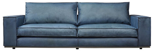 Casa Padrino Luxus Leder Sofa Blau 240 x 106 x H. 83 cm - Echtleder Wohnzimmer Sofa - Wohnzimmer M�bel - Leder M�bel - Luxus M�bel
