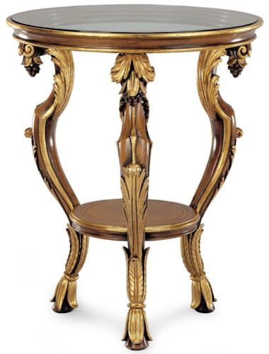 Casa Padrino Luxus Barock Beistelltisch Antik Braun / Antik Gold / Schwarz - Prunkvoller Barockstil 3-Bein Massivholz Tisch mit Glasplatte - Luxus M�bel im Barockstil - Made in Italy
