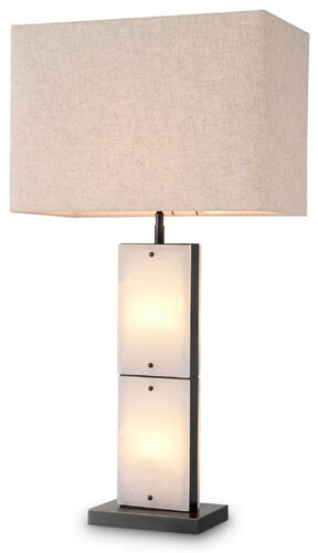 Casa Padrino Luxus Tischleuchte Alabaster / Bronze / Beige 50 x 29 x H. 95 cm - Schreibtischleuchte mit rechteckigem Lampenschirm - Luxus Tischleuchten - Luxus Schreibtischleuchten