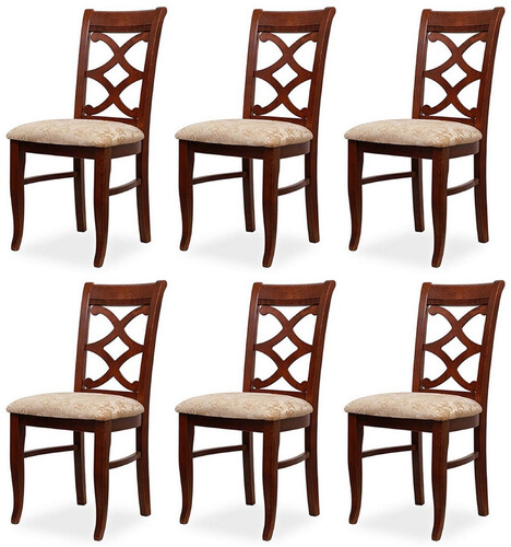 Casa Padrino Biedermeier Esszimmer Stuhl 6er Set Beige / Dunkelbraun 49 x 56 x H. 92 cm - Massivholz K�chen St�hle - Massivholz Esszimmer M�bel - Biedermeier Esszimmer M�bel