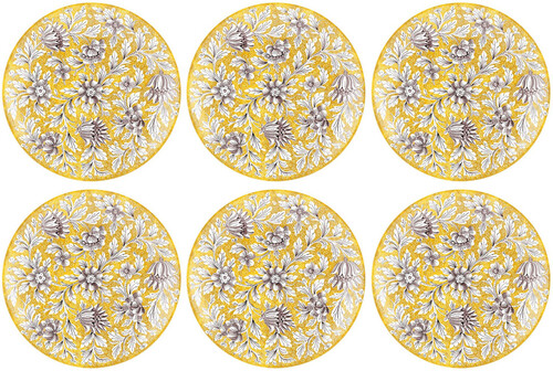 Casa Padrino Luxus Keramik Teller 6er Set Gelb / Mehrfarbig  40 cm - Handgefertigte & handbemalte Essteller mit Blumendesign - Hotel & Restaurant Accessoires - Luxus Qualit�t - Made in Italy