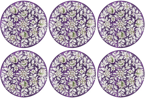 Casa Padrino Luxus Keramik Teller 6er Set Lila / Mehrfarbig  40 cm - Handgefertigte & handbemalte Essteller mit Blumendesign - Hotel & Restaurant Accessoires - Luxus Qualit�t - Made in Italy