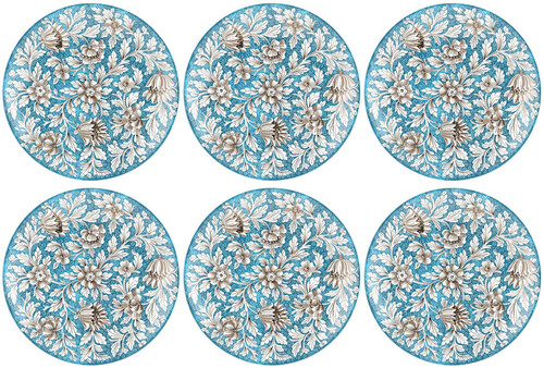 Casa Padrino Luxus Keramik Teller 6er Set Hellblau / Mehrfarbig  40 cm - Handgefertigte & handbemalte Essteller mit Blumendesign - Hotel & Restaurant Accessoires - Luxus Qualit�t - Made in Italy