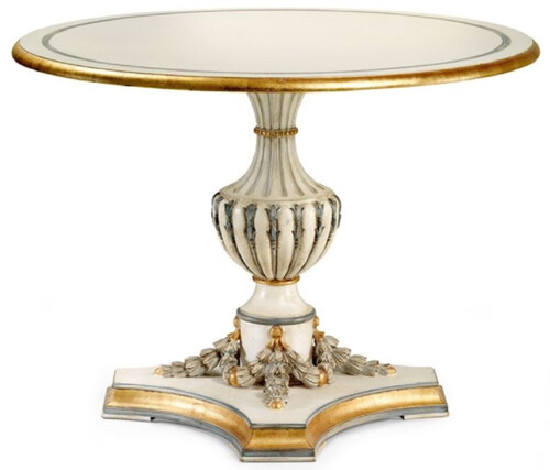 Casa Padrino Luxus Barock Esstisch Cremewei� / Grau / Antik Gold - Runder Massivholz Esszimmertisch im Barockstil - Barock Esszimmer & Hotel M�bel - Luxus Qualit�t - Made in Italy