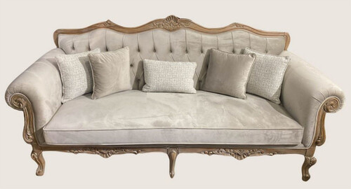 Casa Padrino Luxus Barock Samt Sofa Grau / Naturfarben - Prunkvolles Wohnzimmer Sofa - Barockstil Wohnzimmer M�bel - Luxus M�bel im Barockstil - Barock Einrichtung - Edel & Prunkvoll