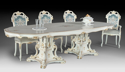 Casa Padrino Luxus Barock Esstisch Elfenbein / Mehrfarbig / Gold 700 cm - Riesiger Massivholz Esszimmertisch im Barockstil - Barock Esszimmer & Hotel M�bel - Luxus Qualit�t - Made in Italy