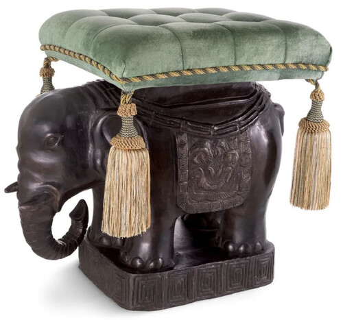 Casa Padrino Luxus Hocker Elefant Bronze / T�rkis / Gold 58 x 40 x H. 55 cm - Gepolsterter Aluminium Sitzhocker mit Samtstoff - Luxus M�bel - Luxus Qualit�t