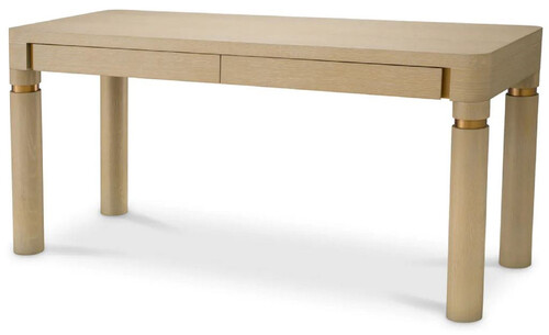 Casa Padrino Luxus Schreibtisch mit 2 Schubladen Beige / Messing 160 x 60 x H. 76 cm - B�rotisch - Computertisch - B�ro M�bel - Luxus M�bel - Luxus Einrichtung - B�ro Einrichtung - Luxus Qualit�t