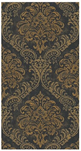 Casa Padrino Barock Vliestapete Schwarz / Gold Metallic