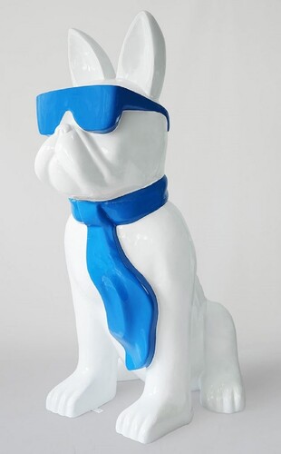 Casa Padrino XXL Deko Skulptur Hund Bulldogge Wei� / Blau H. 196 cm