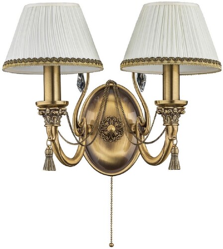 Casa Padrino Luxus Barock Kristall Doppel Wandleuchte Messing mit Patina / Wei� 38 cm