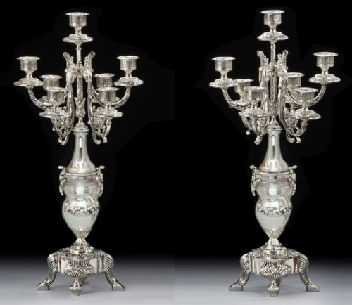 Casa Padrino Luxus Barock Bronze Kerzenhalter Set Silber H. 55 cm
