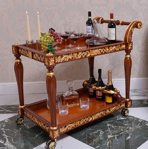 Casa Padrino Luxus Barock Trolley Braun / Gold 97 cm - Barockstil Servierwagen - Made in Italy