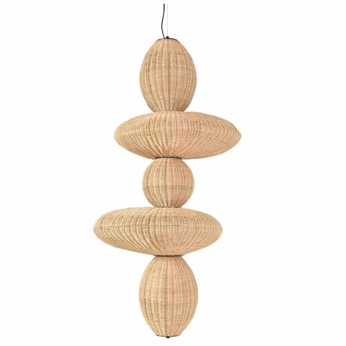 Casa Padrino Luxus Rattan LED H�ngeleuchte Naturfarben H. 147 cm - Luxus Pendelleuchten