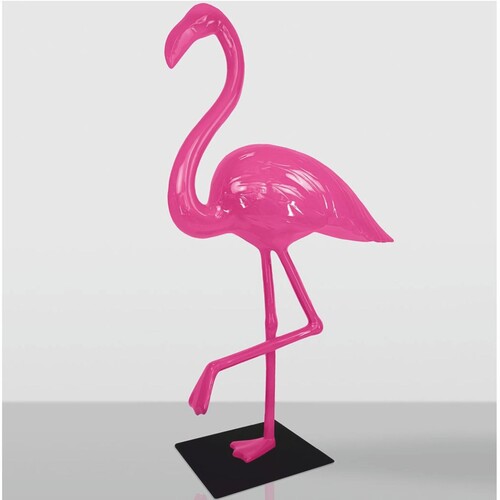 Casa Padrino XXL Deko Skulptur Flamingo Pink / Schwarz H. 210 cm - Garten Figur