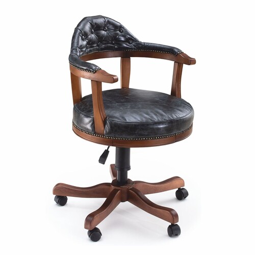 Casa Padrino Luxus Chesterfield Leder B�rostuhl Vintage Schwarz / Braun 60 x 60 x H. 95 cm - Echtleder M�bel