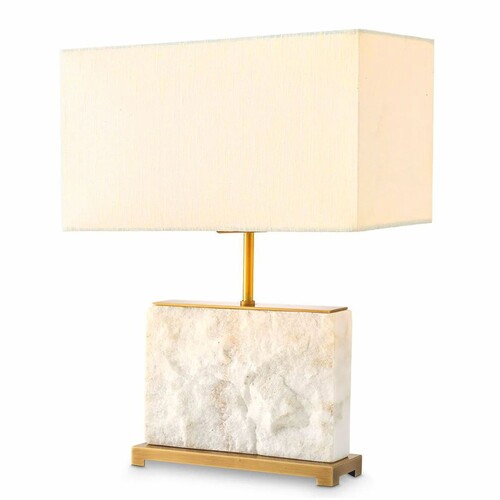 Casa Padrino Luxus Marmor Tischleuchte Wei� / Antik Messing H. 55 cm - Marmor Schreibtischleuchten