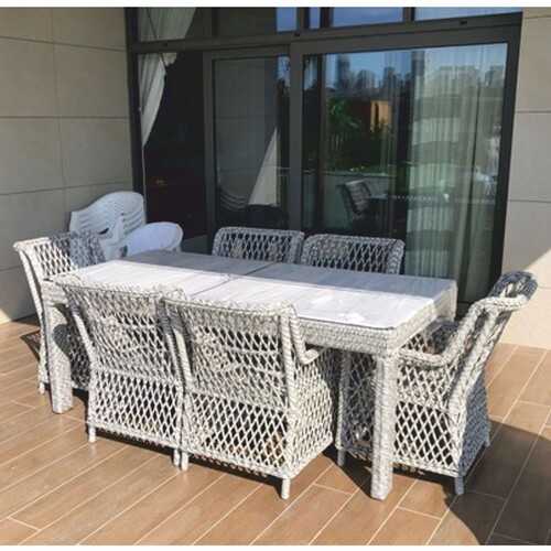 Casa Padrino Luxus Rattan Gartenm�bel Set Grau - 1 Gartentisch & 6 Gartenst�hle