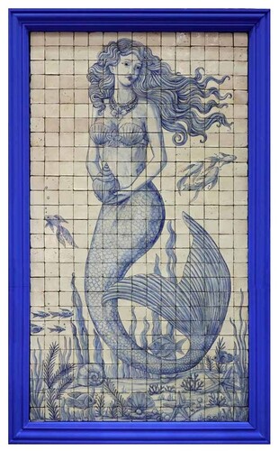 Casa Padrino Luxus Barock Wandgem�lde Meerjungfrau Creme / Blau H. 280 cm - Barock Wanddeko